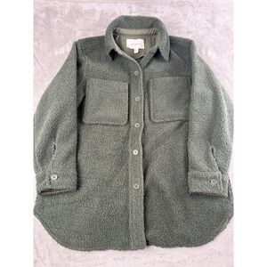 Ecothreads Sherpa Shirt Jacket Womens Small Green Fleece Button Front Cozy